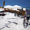 Russia. North face of Elbrus. Riders Nikolay Pukhir and Petr Vinokurov. Heliaction company's helicopter "Lama" - pilot Alexander Davydov. Photo: Ludmila Zvegintseva