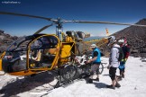 Russia. North face of Elbrus. Riders Nikolay Pukhir and Petr Vinokurov. Heliaction company's helicopter "Lama" - pilot Alexander Davydov. Photo: Ludmila Zvegintseva