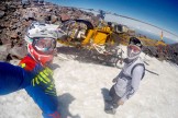 Russia. North face of Elbrus. Riders Nikolay Pukhir and Petr Vinokurov. Heliaction company's helicopter "Lama". Photo: selfie
