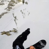 Russia, Caucasus, Elbrus region. Valley Medvezhie. New freeride route - rider Konstantin Galat. Photo from helmet GoPro