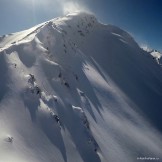 Russia, Caucasus, Elbrus region. Mt.Cheget north slopes. Rider - Konstantin Galat. Photo by Oleg Kolmovskiy (drone)