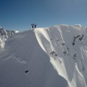 Russia, Caucasus, Elbrus region. Mt.Cheget. Riders Igor Ilynikh and Konstantin Galat at start-point. Photo by Oleg Kolmovskiy (drone)