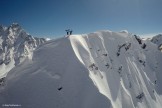 Russia, Caucasus, Elbrus region. Mt.Cheget. Riders Igor Ilynikh and Konstantin Galat at start-point. Photo by Oleg Kolmovskiy (drone)