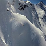 Russia, Caucasus, Elbrus region. Mt.Cheget north slopes. Rider - Aleksander Ilyin. Photo by Oleg Kolmovskiy (drone)